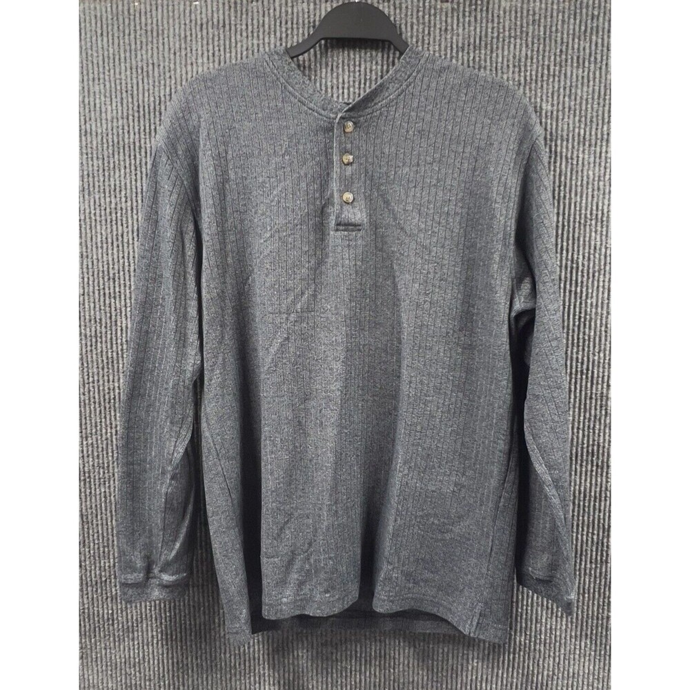 Farah Shirt Mens Medium Gray Pullover Sweater 3‎ Button Front Stretchy Knit